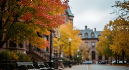 Blurred background of city street in autumn, bokeh effectの素材
