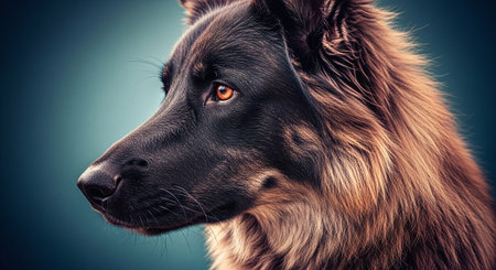 Portrait of a german shepherd dog on a dark background.の素材