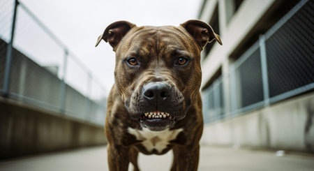 American pit bull terrier dog portrait. Selective focus on the dogの素材