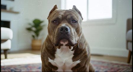 American staffordshire bulldog looking at the camera with sad expressionの素材
