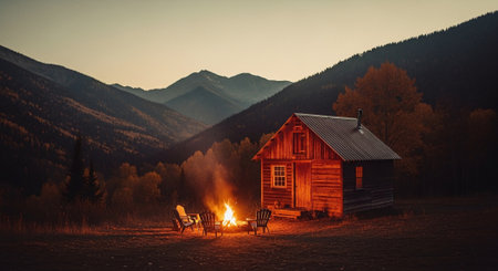 Old wooden house in the mountains. Camping in the mountains.の素材