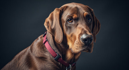 Portrait of a purebred dachshund on a dark backgroundの素材