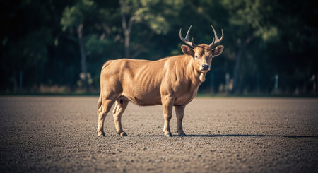 Brown cow standing on the road in the park. Banteng.の素材