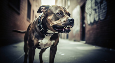 American Staffordshire Terrier in the city street. Dog portrait.の素材