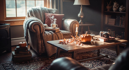 Halloween decorations in a cozy living room. Cozy atmosphere.の素材