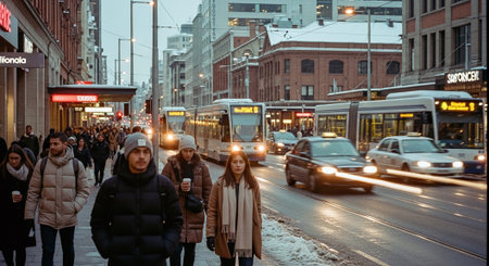 Unidentified people on the streets of Moscow. Moscow is the capital and largest city of Russia.の素材