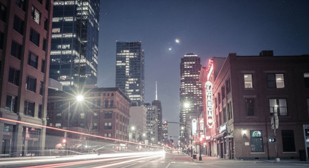 Night view of the streets of New York City.の素材