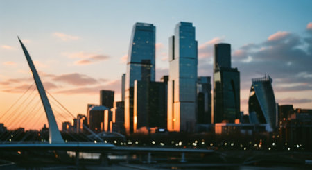 Cityscape of Moscow at sunset, Russia. Blurred background.の素材