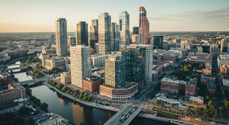 Aerial panoramic view of Frankfurt am Main in Germany.の素材