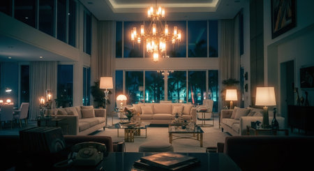 Luxury living room interior in classic style. Night scene.の素材