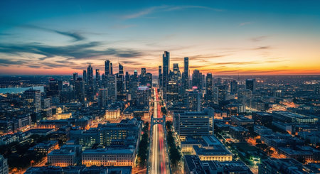 Frankfurt am Main, Germany - city skyline at dusk. Panoramic view.の素材