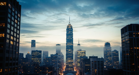 New York City skyline at sunset with skyscrapers. USA.の素材