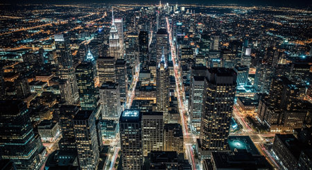 Aerial view of New York City Manhattan at night, USA.の素材
