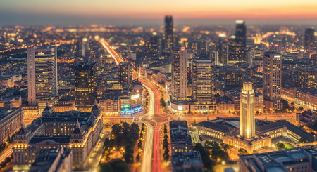 Aerial view of Paris at dusk, France. Panoramic imageの素材