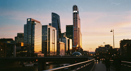 Cityscape of Frankfurt am Main at sunset, Germany, Europe.の素材