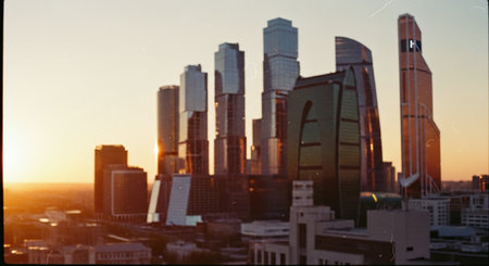 Skyscrapers of Moscow City at sunset. Panoramic viewの素材