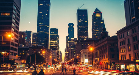 View of Chicago downtown at night.の素材