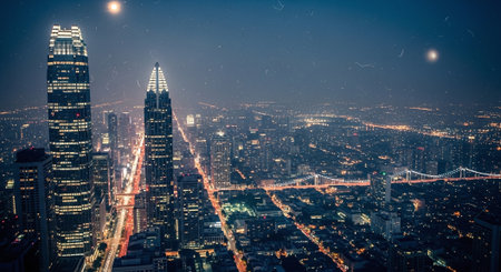 Night view of the city of Chicago, Illinois, United States.の素材