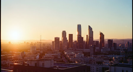 Sunset over the city. View from the roof of the building.の素材