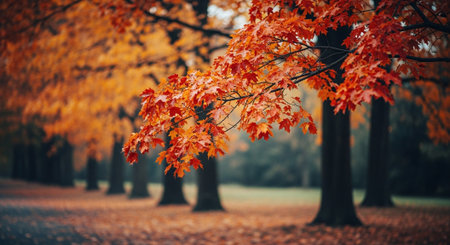 Autumn trees in the park. Beautiful autumn landscape with colorful leaves.の素材