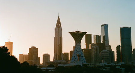 Dubai downtown skyline at sunset. United Arab Emiratesの素材