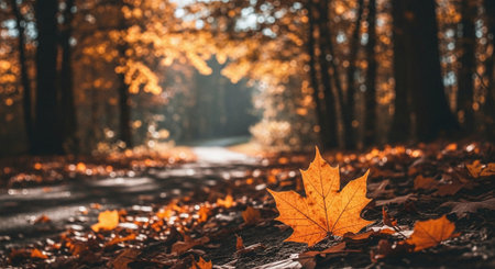 Autumn leaves on the ground in the forest. Nature background.の素材