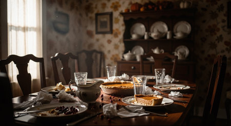 Table set for breakfast in a country style. Selective focus.の素材