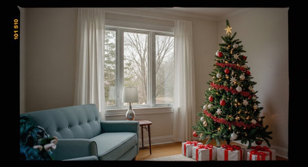 Christmas tree and presents in the living room. 3D rendering.の素材