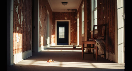 Wooden chair on the floor in the interior of the room.の素材