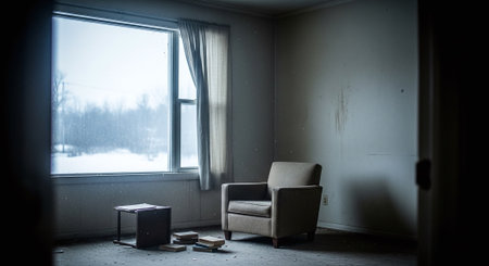 Interior of an empty room with an armchair and a bookの素材