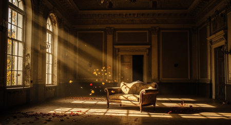 Interior of an empty room in an old mansion, 3d renderの素材