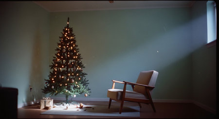 Christmas tree and chair in the living room. Christmas and New Year conceptの素材