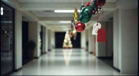 Blurred image of christmas tree with ornaments on blurred backgroundの素材