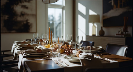 Elegant table setting in a restaurant. Selective focus.の素材