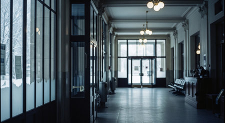 Interior of a modern office building. Nobody inside. Blurred backgroundの素材