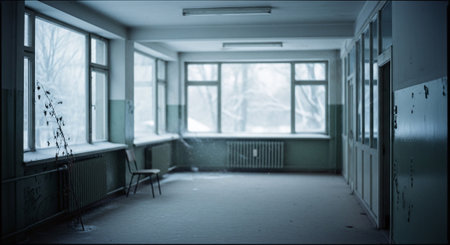 Interior of an old abandoned hospital. Shallow depth of field.の素材