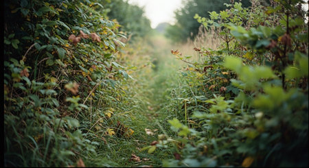 A beautiful shot of a path in the middle of a green forestの素材