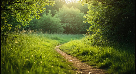 Path in the forest at sunset. Panoramic view. Summer landscape.の素材