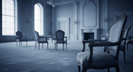 Classic interior of an empty room with armchairs and a table.の素材