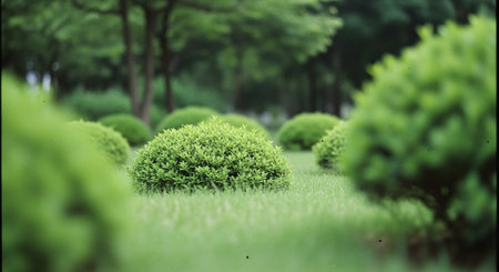 Green grass and tree in the garden. Selective focus. nature.の素材