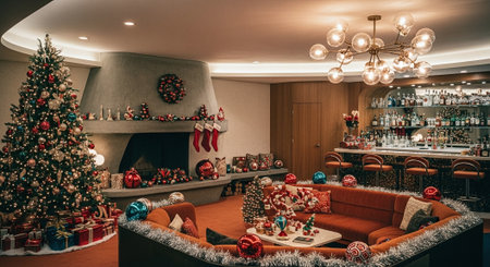 Christmas decoration in the living room of a luxury hotel or resort.の素材