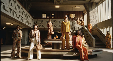 Models pose at the Fendi show during Milan Women's Fashion Week in Milan.の素材