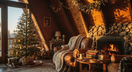 Interior of a living room with orange sofa and orange armchairの素材