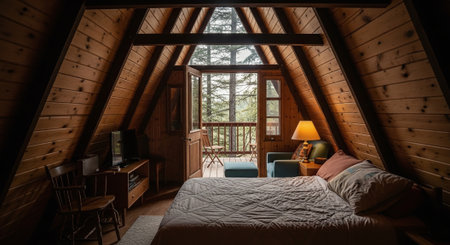 Interior of a rustic attic bedroom in a country house.の素材
