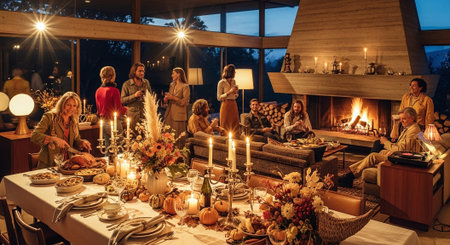 Christmas nativity scene with family, parents and children. New Years Eve.の素材