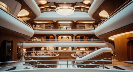 Interior of a cruise ship in the port of Barcelona, Spainの素材