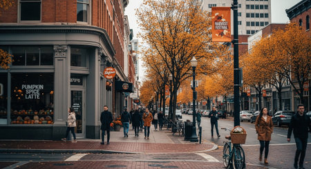 Manhattan street scene with people walking and shopping.の素材