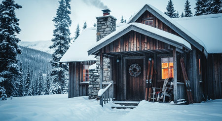 Wooden house in the Carpathian mountains in winter, Ukraineの素材
