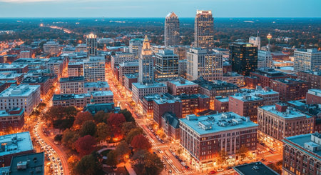 Aerial view of downtown Atlanta, Georgia, USA at dusk.の素材
