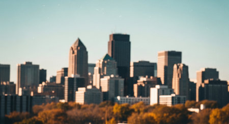 Abstract blurred city background. Defocused urban cityscape with skyscrapers.の素材